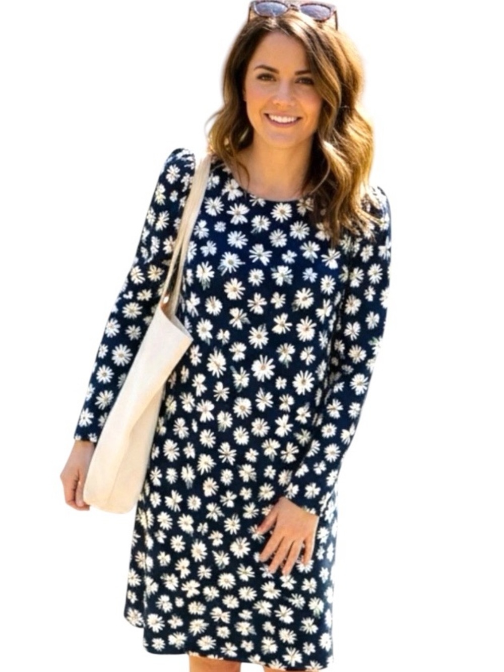 Old Navy Navy Daisy Floral Long Sleeve Shift Dress NWT Large Cottagecore